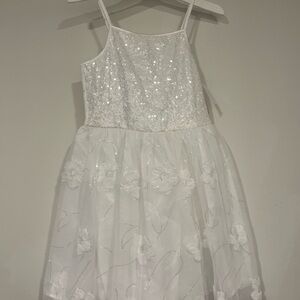Elegant White Sequin Kids Dress